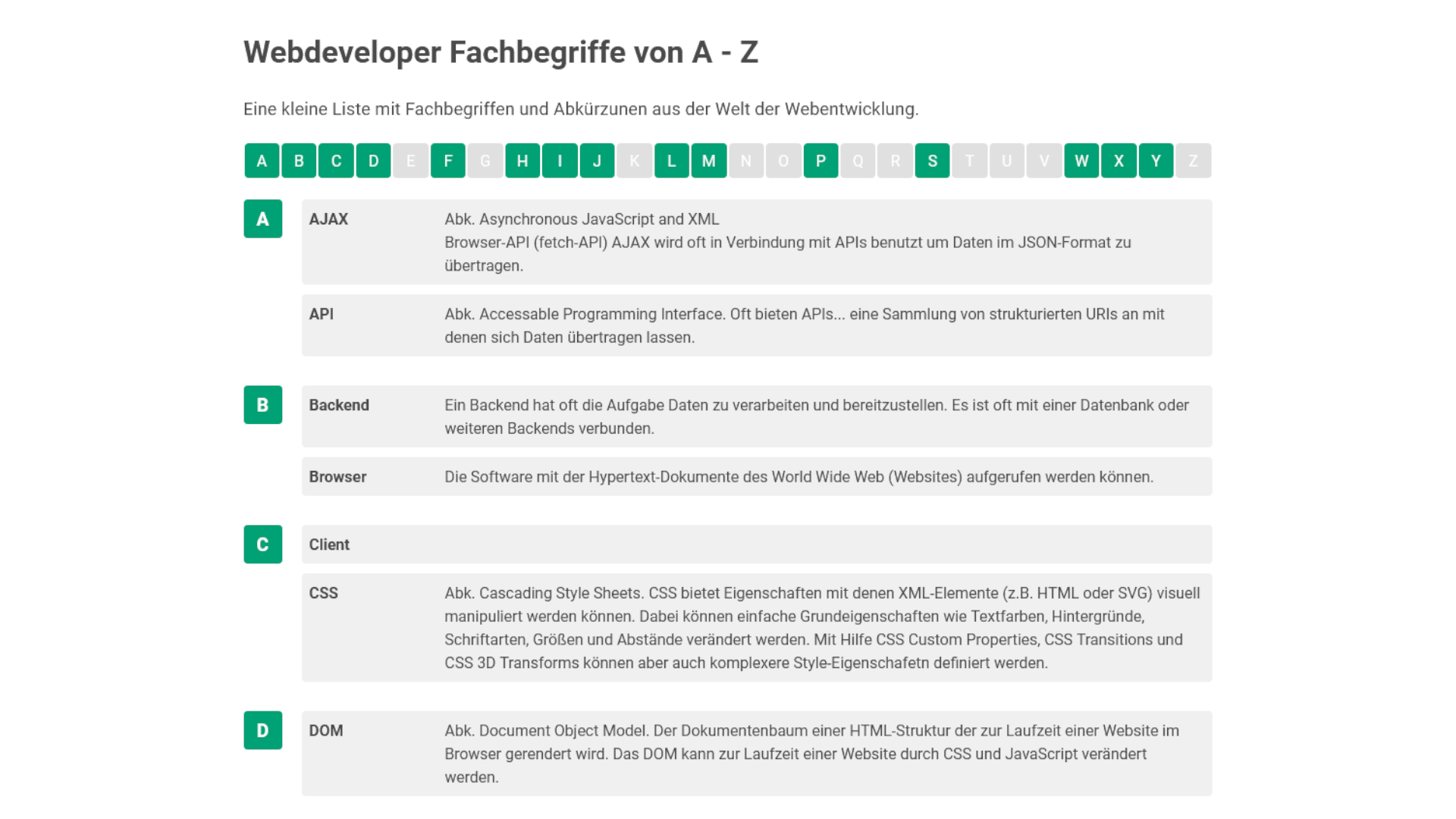 Ein Glossar mit PHP, HTML und CSS erstellen