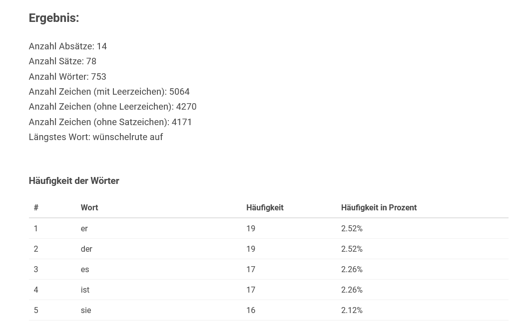 Vorschau des Text-Analysetools